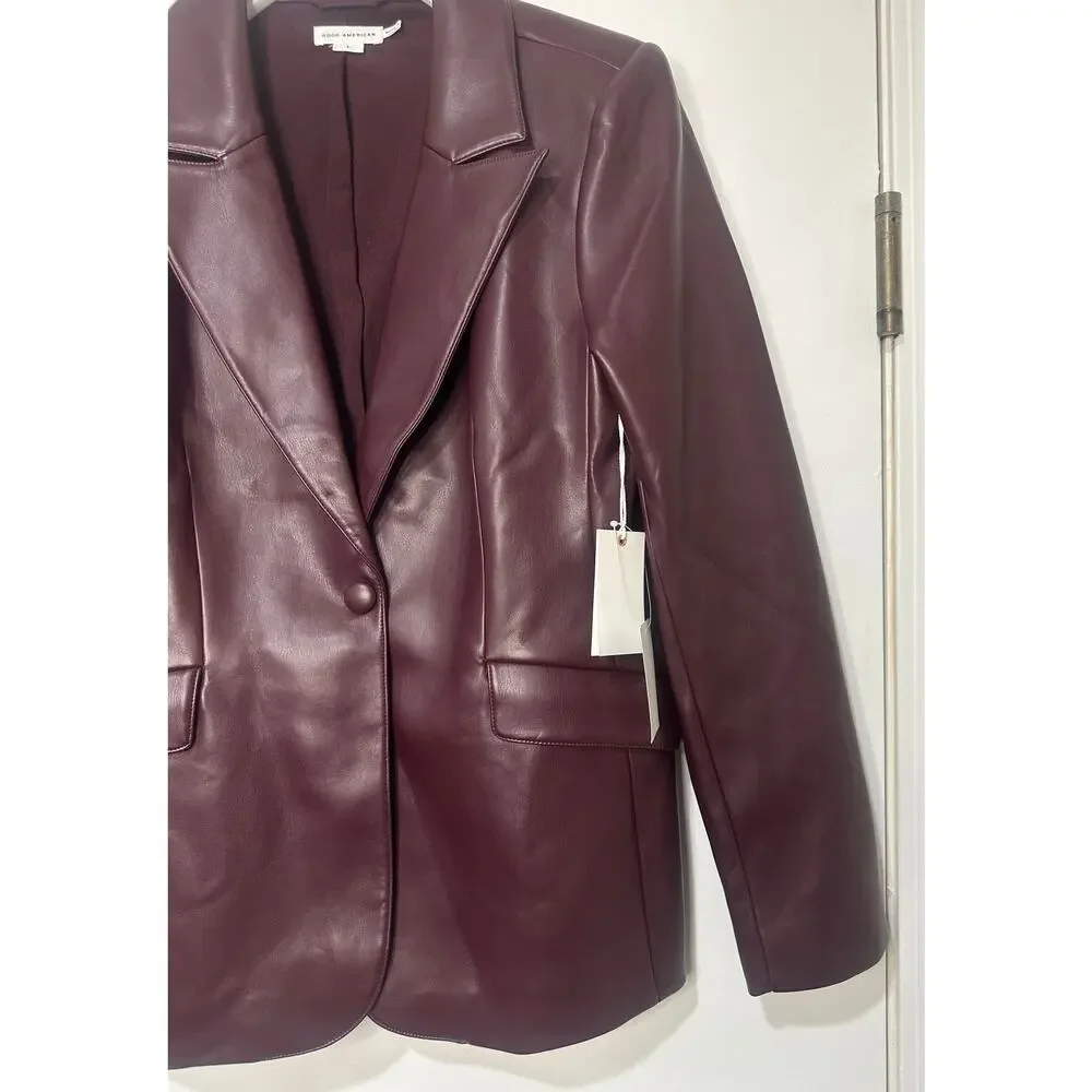 Women’s Plum Faux Leather Blazer Jacket - Picture 6 of 16